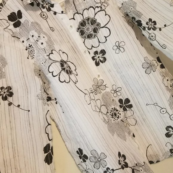 Vintage Hawaiian Shirt Womens Blouse LG Black & White Tunic J.H. Collectibles - Picture 2 of 10